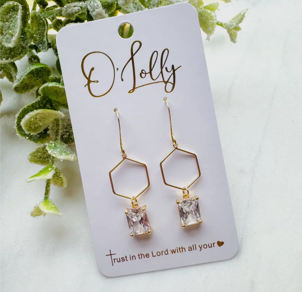 Stella Open Hexagon with Stone Earrings