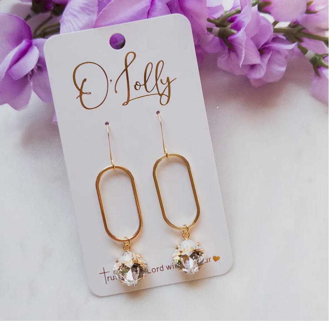 Leigh Open Oval and Clear Stone Earrings