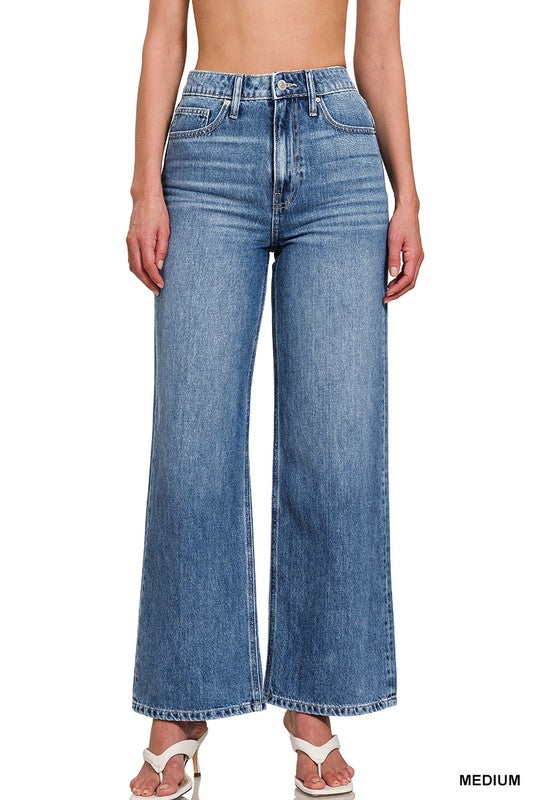 High Waist Wide Leg Straight Jeans